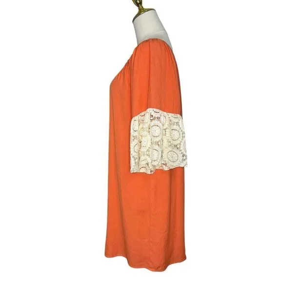 Umgee Women’s Small Crochet Bell Sleeve Shift Dress Orange - Picture 4 of 7